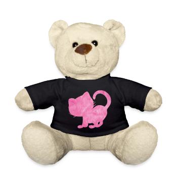 Cat silhouette fluffy pink pink cat love - Teddy Bear - black - Front