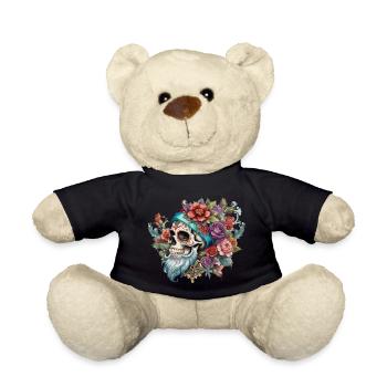 Vintage, Hipster, Skull, Beard, Tatoo Style, Rose - Teddy Bear - black - Front