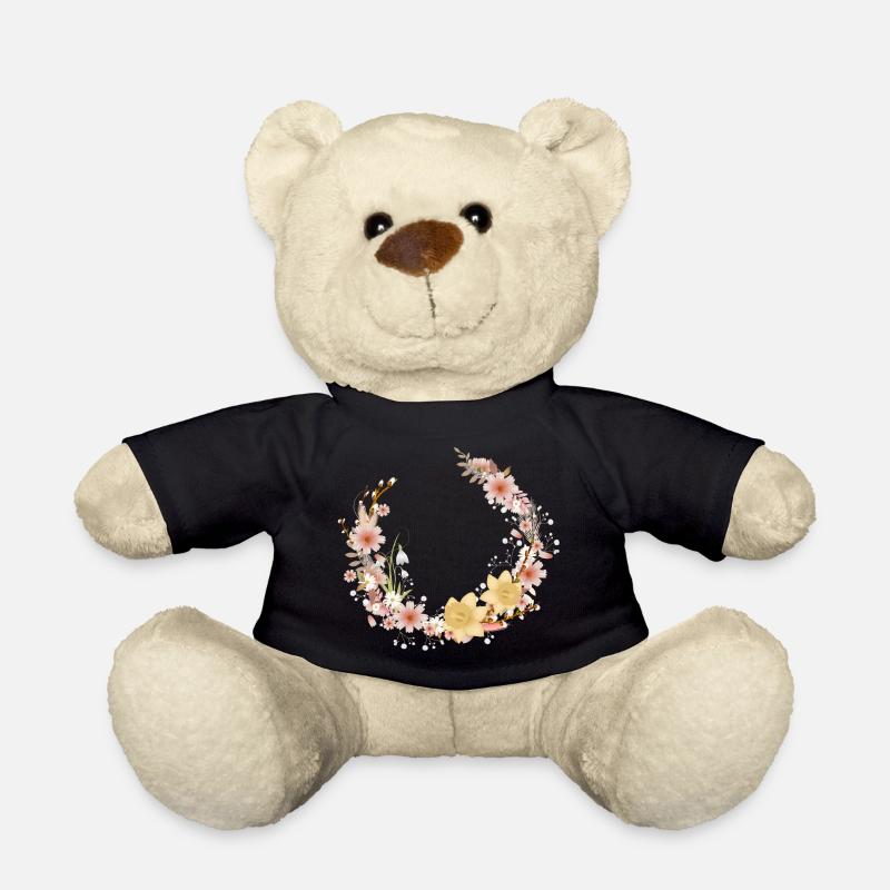 Couronne de fleurs, jonquilles printanières et chatons de palmier - Nounours - noir