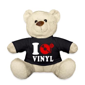 I Love Vinyl Disco Heart Funny Witty - Teddy Bear - black - Front