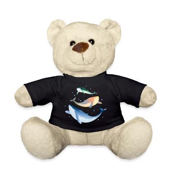 drei leuchtend bunt schimmernde Walfische im Ozean - Teddy - Schwarz - Vorne