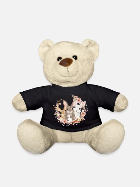 niedliche Hasen Familie - im Blütenkranz vereint - Teddy - Schwarz