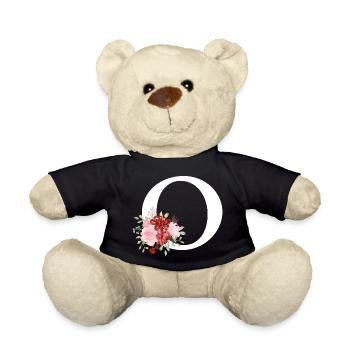 Red Floral Letter O - Teddy Bear - black - Front