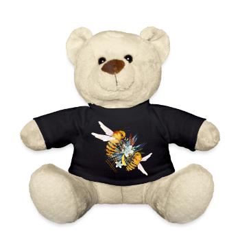 Two flying bees hand drawn - Teddy Bear - black - Front