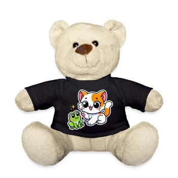 Mignon chat blanc roux a rencontré une grenouille - Nounours - noir - Devant