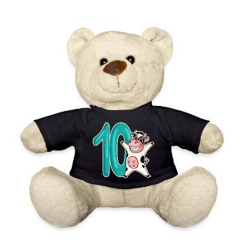 10th Birthday Motif Cow - Ten - 10 Years - Teddy Bear - black - Front