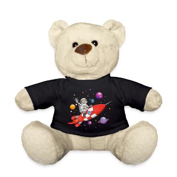 The astronaut and the red rocket in space. - Teddy Bear - black - Front