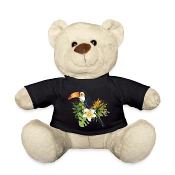 Toucan with Tropical Flowers - Exotic Bird Design - Teddy Bear - black - Front