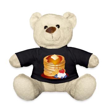 Pancakes Motif with Butter Flake and Maple Syrup - Teddy Bear - black - Front