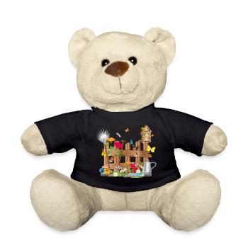 liebevoll gestalteter bunter Gartenzaun mit Blumen - Teddy - Schwarz - Vorne