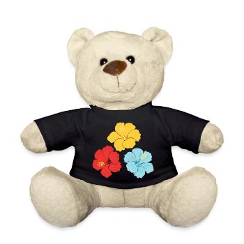 Hibiskus Trio – Knallige Farben mit Outlines - Teddy - Schwarz - Vorne
