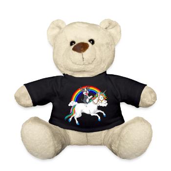 Verspielter Boston Terrier Welpe und Regenbogen-Einhorn - Teddy - Schwarz - Vorne