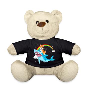 Corgi Riding Shark – Funny Surreal Dog Design - Teddy Bear - black - Front