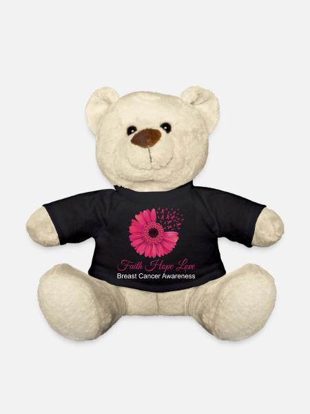 Faith Hope Amour Sensibilisation au cancer du sein T-shirt à fleurs - Nounours - noir