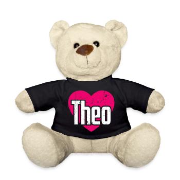 I Love Theo Pinkes Herz Ich liebe Theo - Teddy - Schwarz - Vorne