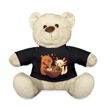 Capybara mit Axolotl isst Nudeln Ramen kawaii - Teddy - Schwarz - Vorne