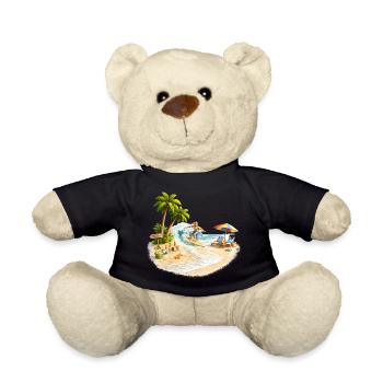 Surfer on the beach with palm trees and wave - Teddy Bear - black - Front