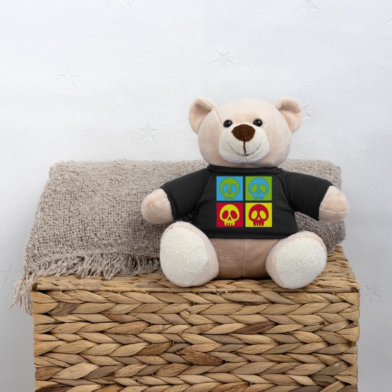 Totenschädel und vierfarbiger Druck Teddy