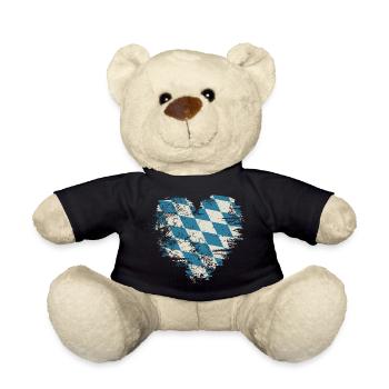 Retro Bavaria Heart with Blue White Diamond Pattern - Teddy Bear - black - Front