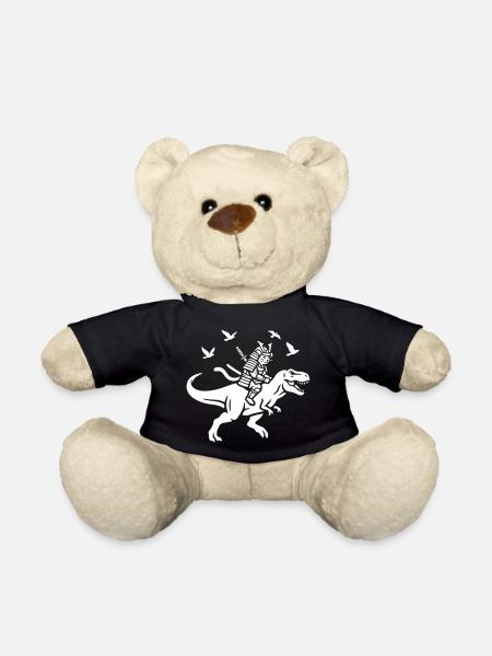 Samurai Katze reitet Dinosaurier - Teddy - Schwarz