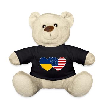 Ukraine USA Flagge Herz - Teddy - Schwarz - Vorne