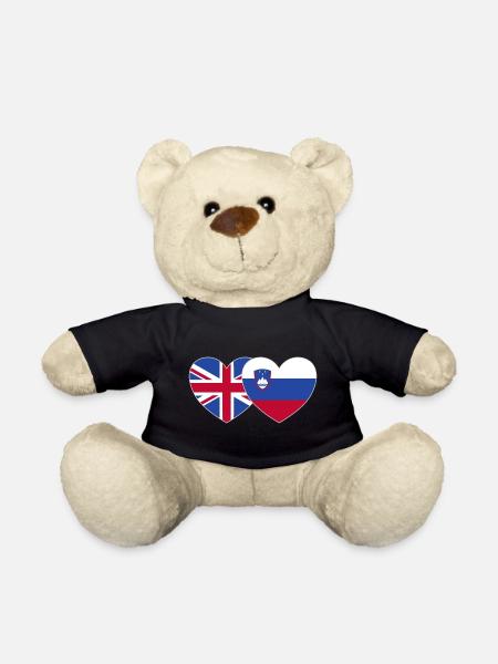 Großbritannien Slowenien Flagge Herz - Teddy - Schwarz