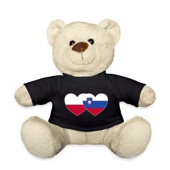 Poland Slovenia Flag Heart - Teddy Bear - black - Front