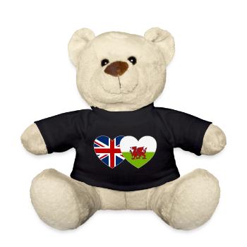 England Wales Flag Heart - Teddy Bear - black - Front