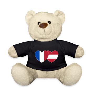 France Austria Flag Heart - Teddy Bear - black - Front