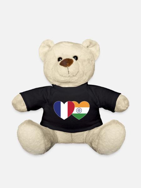France Inde Drapeau Coeur - Nounours - noir