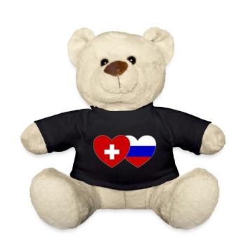 Switzerland Russia Flag Heart - Teddy Bear - black - Front