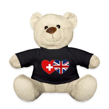Switzerland England Flag Heart - Teddy Bear - black - Front