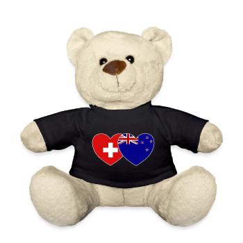 Schweiz Neuseeland Flagge Herz - Teddy - Schwarz - Vorne
