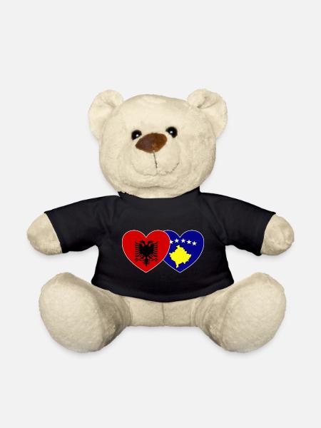 Albania Kosovo Flag Heart - Teddy Bear - black