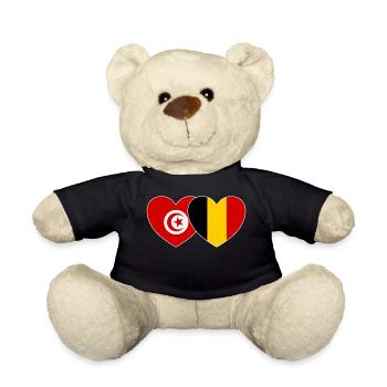 Tunisie Belgique Drapeau Coeur - Nounours - noir - Devant