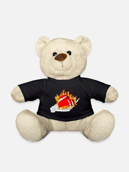 Cook hand holds a heart on fire - Teddy Bear - black