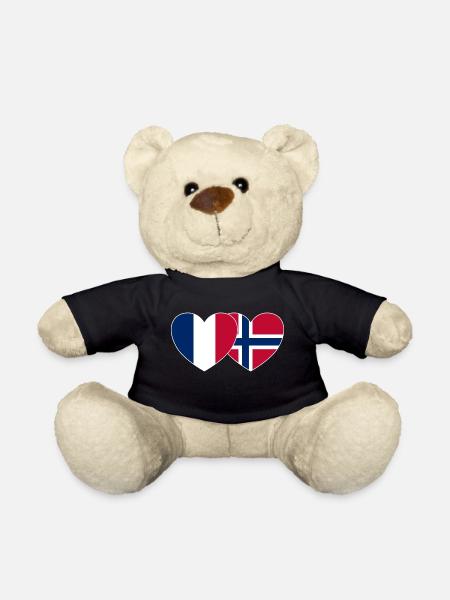 Frankreich Norwegen Flagge Herz - Teddy - Schwarz