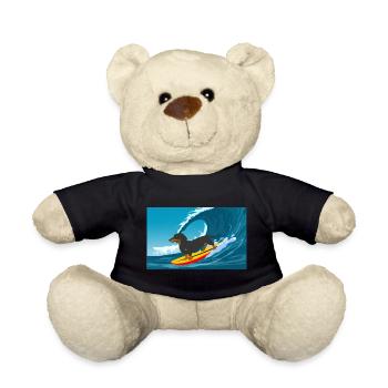 Dackelbesitzer Strand Hund Surfen Surfbrett Surfer - Teddy - Schwarz - Vorne