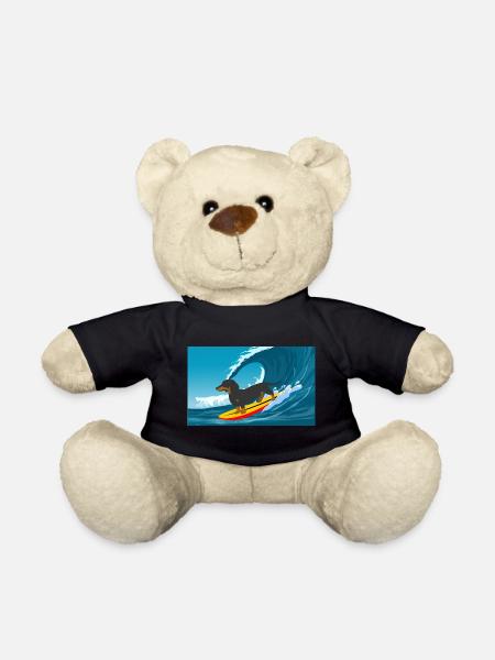 Dachshund Owner Beach Dog Surfing Surfboard Surfer - Teddy Bear - black