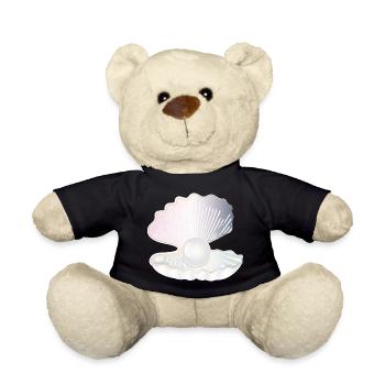 iridescent open shell with large pearl - Teddy Bear - black - Front