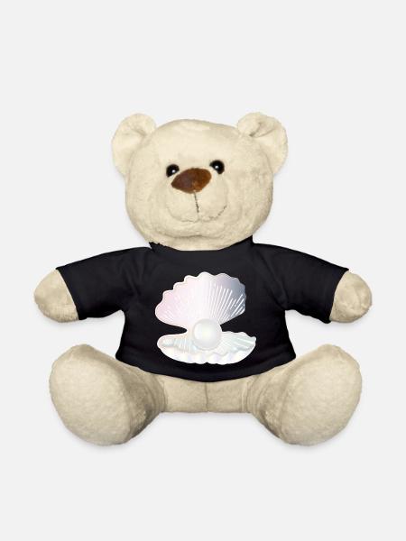 irisierende geöffnete Muschel mit großer Perle - Teddy - Schwarz