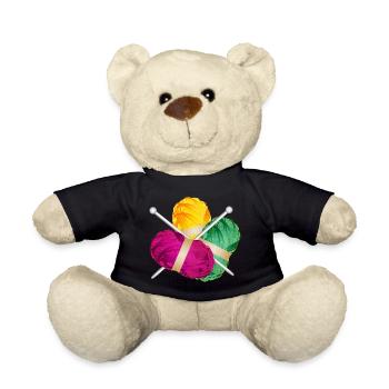 three colorful balls of wool with knitting needles - Teddy Bear - black - Front