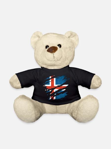 Island - Nationalfahne, Kratzer, Risse - Teddy - Schwarz