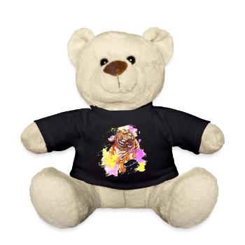 Tiger Splash Grunge Colorful Animal Predator Art - Teddy Bear - black - Front