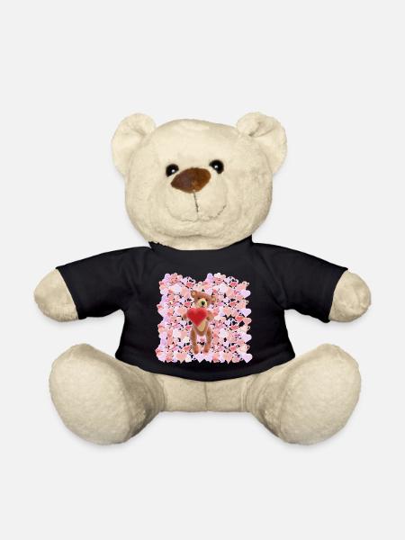 Valentine-Teddy mit einem Meer aus Herzen - 3D - Teddy - Schwarz