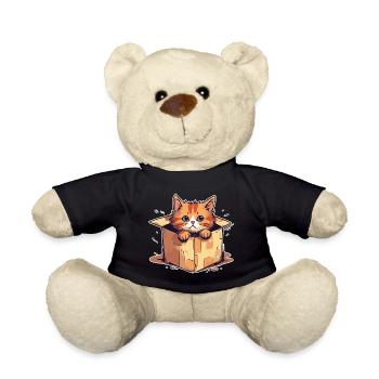 Katze Sitzt Im Karton Paket Lustig Humor Typisch - Teddy - Schwarz - Vorne
