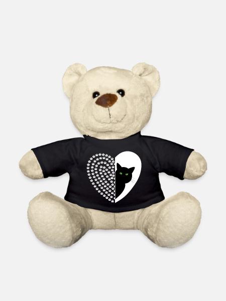 Black cat with floral pattern - Teddy Bear - black