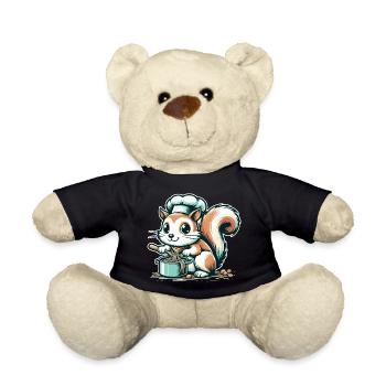 Cute cartoon squirrel cooking spaghetti - Teddy Bear - black - Front