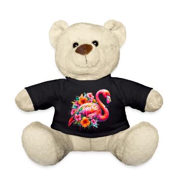 Flamingo decorated with hibiscus flowers - Teddy Bear - black - Front