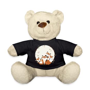 Happy fox family–Harmonious forest animal design - Teddy Bear - black - Front